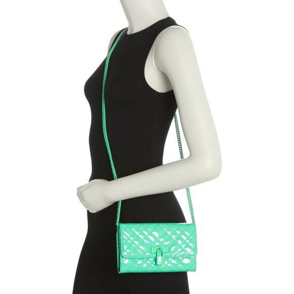KURT GEIGER Brixton Leather Wallet Quilted Crossbody Chain Turquoise Green NWT - Picture 7 of 11